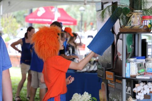 Youth participant interacting with an agriculture education exhibit at a Florida Farm Bureau community outreach event.