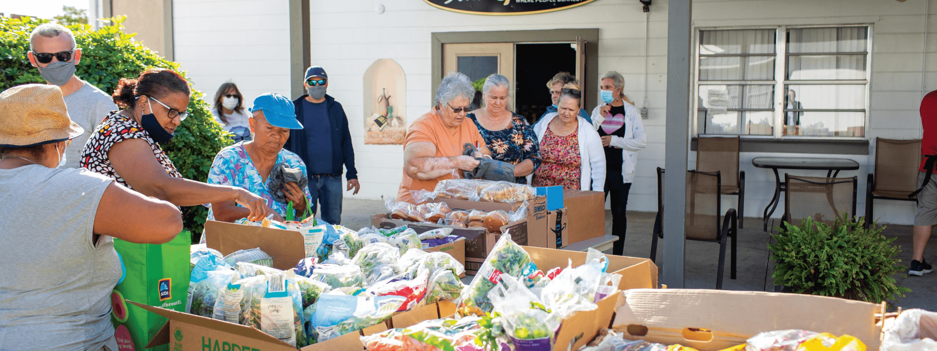 A group of people set up a food drive