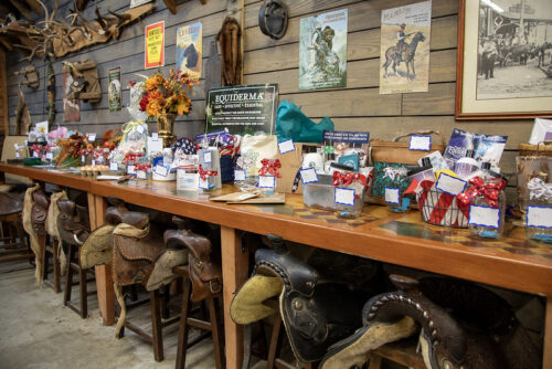 Donated raffle baskets at the PSJCFB's Line Dancing Fundraiser.