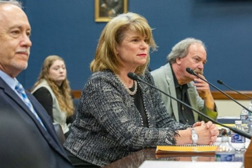 FFBF member Kate English testifying in a courtroom.